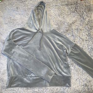 velvet light grey cropped hoodie